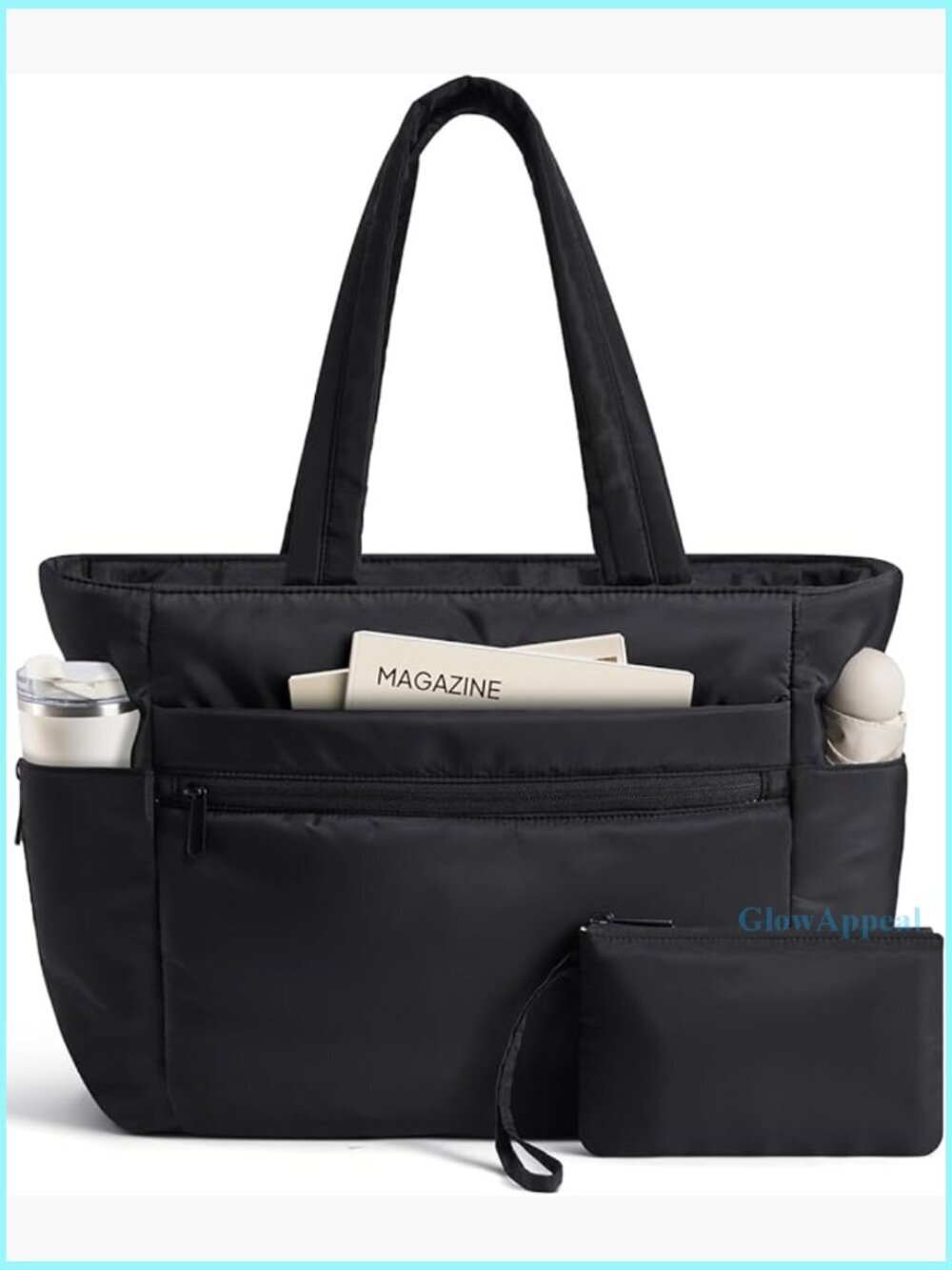 Lightweight Puffer Tote Bag with Laptop Sleeve and Cup Holder